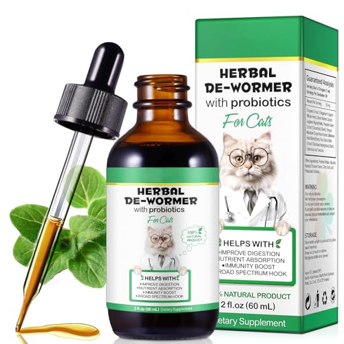 Wurmkur Katze 60ml, Entwurmungsmittel Katzen mit Probitika - Verbesserung der Verdauung, Immunitätsschub, Natürliche Katzenwurmer-Tropfen
