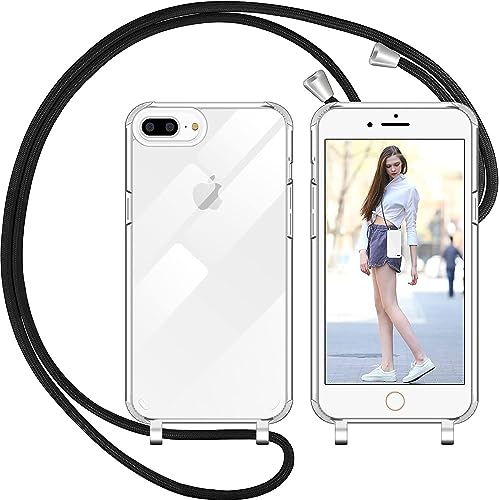 Nupcknn Liquid Silikon Handykette Hülle für iPhone 7 Plus/iPhone 8 Plus/iPhone 6s Plus Hülle Necklace(abnehmbar) Hülle mit Kordel zum Umhängen Handy Schutzhülle mit Band (Transparent, 5.5