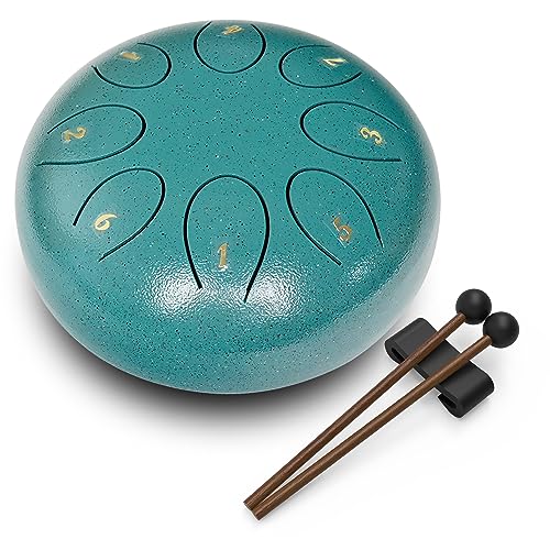 REGIS Zungentrommel 6 Zoll 8 Töne - Tongue Drum mit Schlägeln - Musikinstrument für Therapie & Draußen - Geschenk für Erwachsene(Malachit)