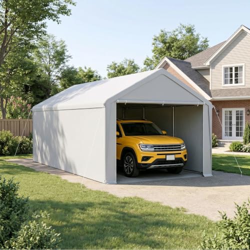 XMTECH Garagenzelt 3x6m Winterfest, Robuste Zeltgarage Carport, Ganzjährig wetterfest, Wasserdicht & Schneefest Auto-Zelt mit Tür, Mehrzweck Lagerzelt als Geräteschuppen, Bootszelt & Gartenlager, Grau