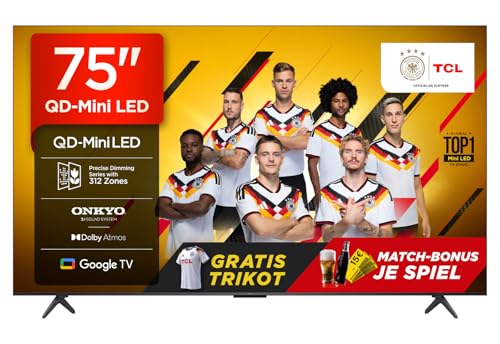 TCL 75 Zoll 75Q6C QLED Mini LED Fernseher, 4K HDR Premium, Dolby Vision IQ & Atmos, Onkyo 2.1, Smart Google TV, 144Hz Motion Clarity Pro, AMD FreeSync Premium Pro, HDMI 2.1, AirPlay 2