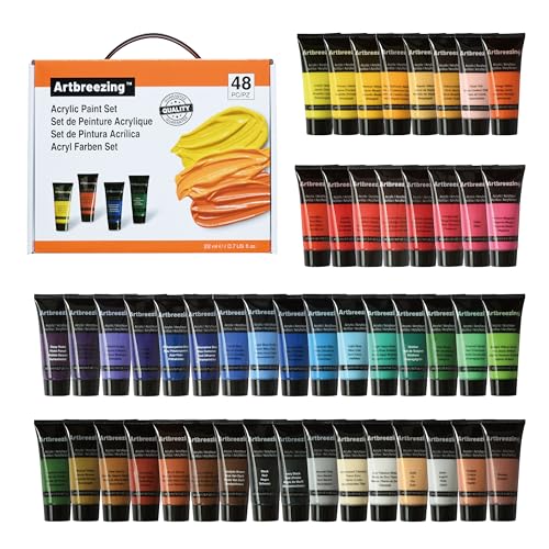 Artbreezing 48 Profi Acrylfarben Set, Künstler-Malfarben Hochwertig