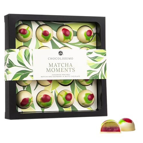 Chocolissimo Handgefertigte Pralinen, 176g, Belgische Schokolade, Fruchtig-Blumig, 16 Stück, Frisch Hergestellt (16 Matcha Pralinen)