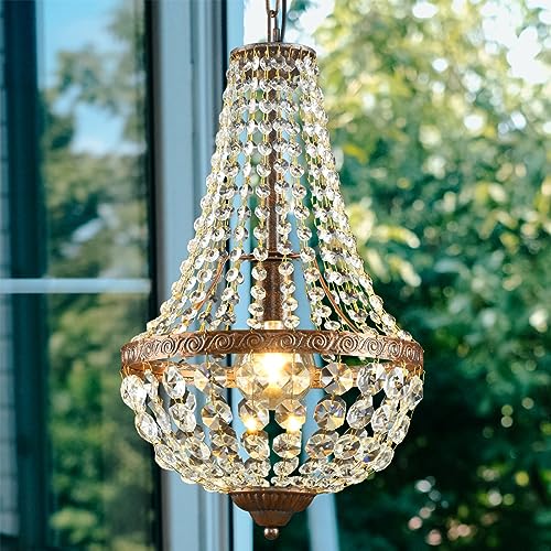 LED Kristall Kronleuchter Gold Vintage Industrielle Esszimmer Hängelampe Dimmbar Pendelleuchte 3000K-6500K Esstischlampe Hängend Runde Käfig E27 Wohnzimmerlampe Flur