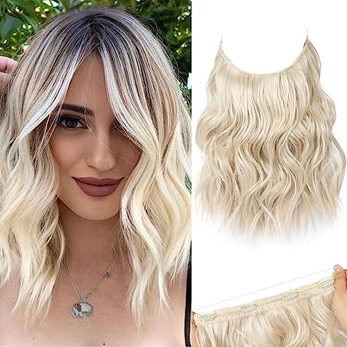 REECHO Secret Clip in Extensions - Invisible Wire Haarverlängerungen Kurz & lockig-wellig in Hair Extensions Synthetisches Haarteil mit natürlichem Look für Frauen - Blond