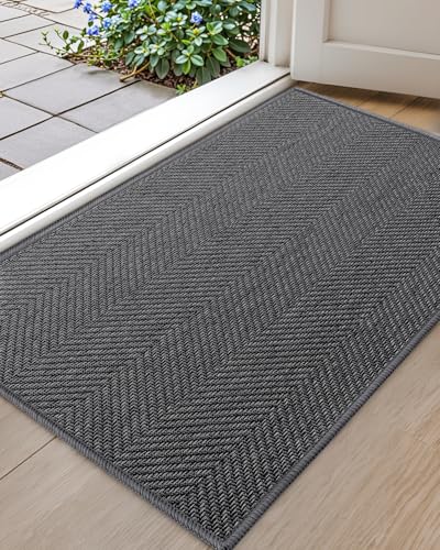COLOR&GEOMETRY Ultradünne Innentürmatte 43x76 cm, maschinenwaschbare & rutschfeste Fußmatte, Flache Eingangsmatte für innen, saugfähiger Teppich für Diele, Flur in Dunkelgrau (gefaltet)