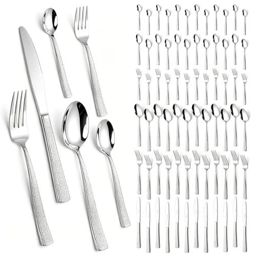 Besteck Set 12 Personen,72-tlg Edelstahl Besteckset,Cutlery Set mit Messer Gabel Löffel,inklusive Besteckkassette,Spiegelpoliert Spülmaschinenfestes,6-tlg Essbesteck für 12 Personen HL-G1111