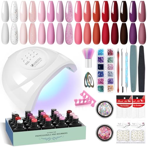 VANREESA U V Nagellack Set, 16 Farben Gel Nägel Set mit 48W U V/ LED Nagellampe Rosa Rot Lila U V Nagellack Maniküre Set Gelnägel Starterset Geschenk für Frauen
