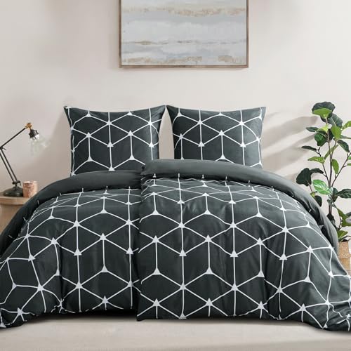 RUIKASI Bettwäsche 135x200 4teilig Anthrazit - Bettbezüge 135 x 200 2er Set mit Geometrie Muster, Bettwäsche-Sets 135x200cm aus Mikrofaser mit Reißverschluss Weich und Bügelfrei