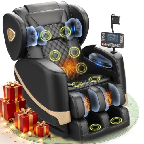 Gegcucey Massagesessel, Ganzkörper-Massagesessel mit Zero-Gravity, 14 Rollen und 8 Komfort-Airbags, Mit Heizfunktion für Taille und Beine Fußmassage, Bluetooth-Player und 2-in-1 Touchscreen (Schwarz)