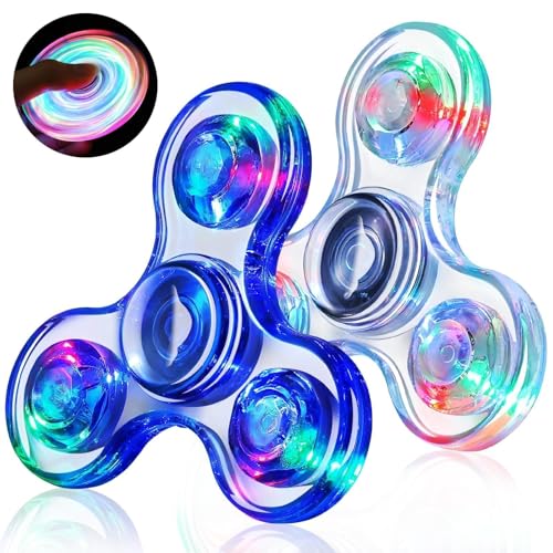 Gigilli Fidget Spinner 2 Pack, LED Light Kristalle Fidget Spinner Spielzeug Finger Toy Party Favors für Kinder, Stressabbau Anti Angst Sensorisches Spielzeug, Weiß & Blau