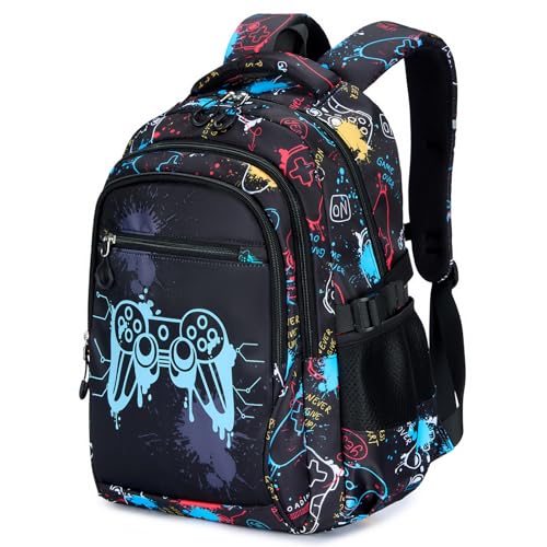 Amythe Schulrucksack für Jungen - Großer Leichter Schulranzen mit 15,6” Laptopfach - Reflektierender Tagesrucksack für Grundschule Gymnasium (3.-9. Klasse), Freizeit & Reisen -Schwarz