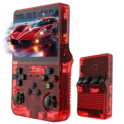 R36s Handheld Spielkonsole, Retro Handheld Spielkonsole mit 3,5 Zoll Display, 64 GB TF Karte und 15,000+ Klassischen Spielen, Tragbare R36s Handheld Spielekonsole (Rot)