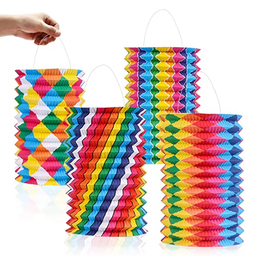 Laterne mit Bunten Motiven, 4 Stück Papier Lampion Ø 16m, Papierlaterne für Sankt Martin und Halloween Laternenumzug Dekoration, Martinslaterne für Kinder