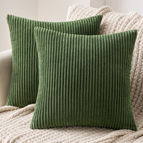 MIULEE 2er Set Kissenbezüge Kordsamt Kissenbezug Zierkissenbezug Dekokissen Sofakissen Kord Kissenhülle Dekorative Zierkissenbezüge Kissen für Sofa Sessel Zuhause Schlafzimmer 40x40cm Matcha Grün