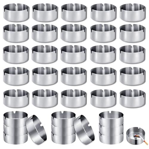 36 Stück Edelstahl Aschenbecher - 8 cm Runden Aschenbechern Moderne Tischplatte - Abascher Tragbar Metall Set für Haushalt und Gastronomie Innenraum und Draußen