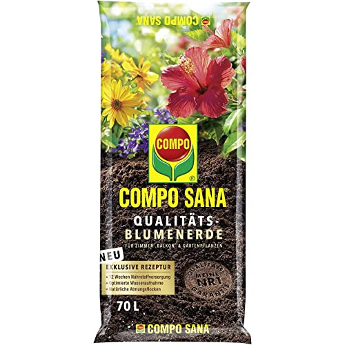 COMPO SANA® Qualitäts-Blumenerde mit 12 Wochen Dünger für alle Zimmer-, Balkon- und Gartenpflanzen 70 L