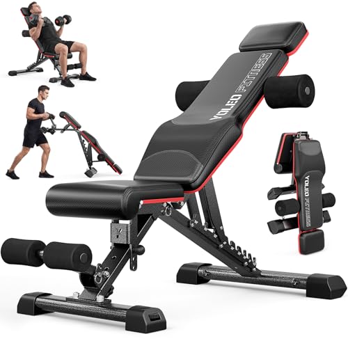YOLEO Verstellbare Hantelbank, 500 kg Belastbarkeit, Klappbare Trainingsbank für Krafttraining, Bankdrücken & Ganzkörpertraining, Verlängerte Kopf- und Armauflage für Nutzer bis 213 cm