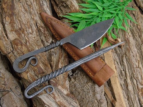 MAQSON Mittelalter Messer mit Esspfriem +Scheide Wikinger;Kelten handgeschmiedet G83H19