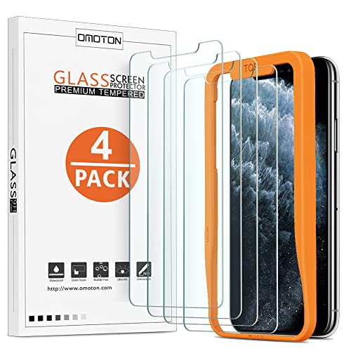 OMOTON Panzer Schutz Glas für iPhone 11 Pro/iPhone XS/iPhone X. Mit Positionierhilfe [9H Härte], [Anti-Kratzen], [Anti-Öl], [Anti-Bläschen], 4 Stück