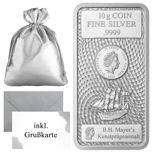 Cook Islands Silber Münzbarren 999,9 Feinsilber – offizielles Anlageprodukt – inkl. Geschenkbeutel, Grußkarte & Echtheitsgarantie Silberstücke24 (10g Silber)