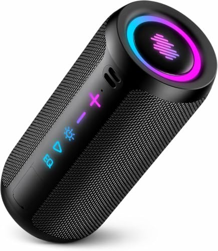 TIMU Bluetooth Lautsprecher mit Licht, Bluetooth 5.4 Musikbox, 25W Dual Lautsprecher, Dualen Bass-Treibern, 20 Std Akku, IPX7 wasserdicht, TWS Paarung, AUX, TF Karte, Geeignet Outdoor/Party/Reisen