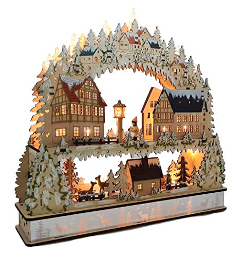 Wichtelstube-Kollektion XXL Schwibbogen mit Podest + LED Beleuchtung, Lichterbogen mit Erhöhung, Schwippbogen beidseitig bemalt, Weihnachtsdeko innen Weihnachtsdeko Fenster aus Holz