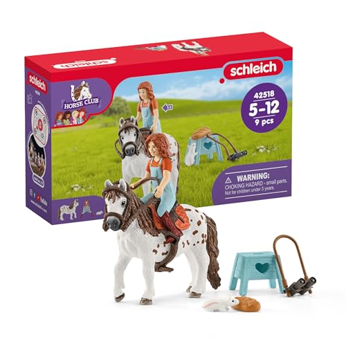 SCHLEICH Horse Club | Mia & Spotty 42518 | Set aus Mädchen Figur, Pony, Sattel & Zaumzeug | detailgetreues Pferdespielzeug | tolles Geschenk für Mädchen und Jungen | Spielzeug ab 5 Jahren | 9 Teile