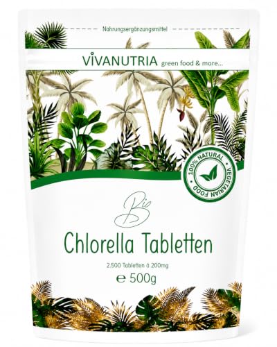 VivaNutria Bio Chlorella Tabletten 500g | aus kontrolliert biologischem Anbau I 2500 Bio Chlorella Presslinge ohne Zusätze - rein & natürlich I schonend verarbeitet | Rohkostqualität | vegan