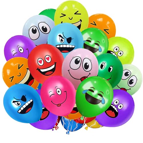 20/50/100/200 Stück Emotion Serie Latex Luftballons,12 Zoll Luftballon Smiley, Bunt Party Luftballons Lustig Luftballons, Laune Luftballon für Baby Shower Geburtstag Deko Jungen Mädchenn (20)