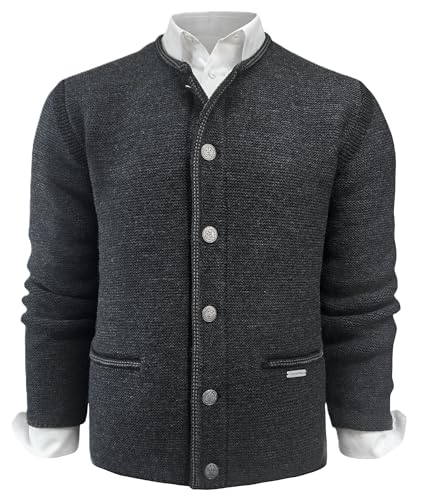 Trachtenjacke Strickweste Janker Strickjacke Wolljacke Strickjanker Herren Trachten Jacke Weste Schurwollmischung Trachtenjanker Strick Trachtenweste waschbar dunkelgrau braun, Größe:60, Farbe:grau