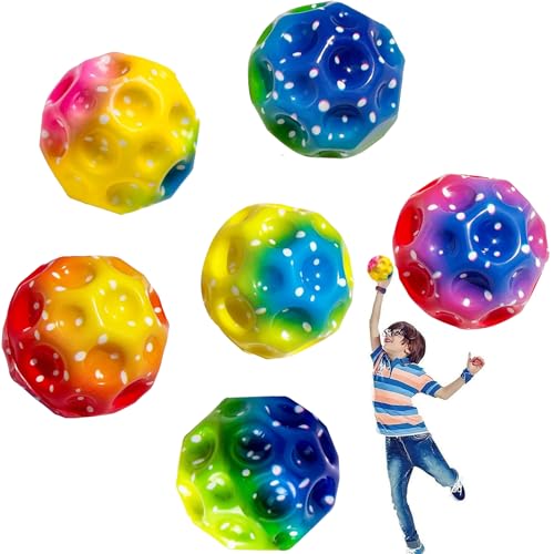 TZEKING 6 Stück Moon Ball,7cm Hohe Springender Gummiball,Hüpfende Bälle in 6 Farben,Leicht zu Greifen,Geschenke für Jungen und Mädchen,Geeignet für Erwachsene zum Stressabbau