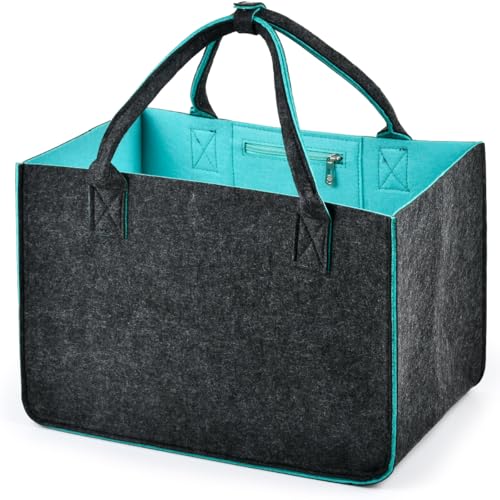 CENBEN Filztasche Einkaufstasche Filztaschen Shopper 40x27x27cm Große Einkaufs-Tasche mit Henkel Faltbare Kaminholztasche,Einkaufskorb mit Verschluss Einkaufskorb für Outdoor Trips,Picknick,Einkaufen