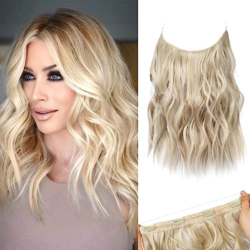 REECHO Secret Clip in Extensions - Invisible Wire Haarverlängerungen Kurz & lockig-wellig in Hair Extensions Synthetisches Haarteil mit natürlichem Look für Frauen - Dunkelaschblond