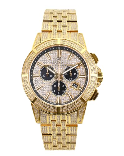 LOUIS XVI Majesté Iced Out 1123 - Ø 43 mm - Herren Uhr - Wasserdicht - Saphirglas - Armband Gold Iced - Zifferblatt CZ-Diamanten - CH Quarzwerk