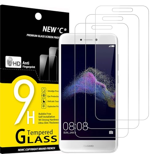 NEW'C 3 Stück Displayschutzfolie aus Hartglas für Huawei P8 Lite 2017, blasenfrei, sehr robust (0,33 mm HD Ultra Transparent), Härtegrad 9H