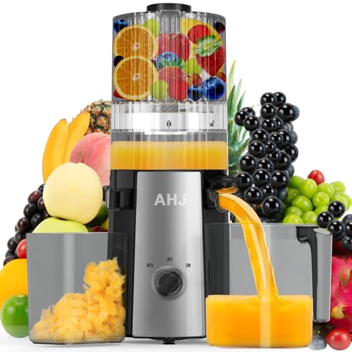 AHJ Entsafter Slow Juicer, 135mm Große Einfüllöffnung,100% BPA-frei, Kaltentsafter für Ganzes Obst & Gemüse, Einfach zu Reinigen,2 Trinkgläser Inklusive, Ideal als Hochzeits- und Geburtstagsgeschenk
