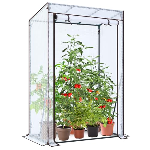 Ohuhu Gewächshaus klein Premium Foliengewächshaus Tomatengewächshaus für Balkon, Tomatenhaus Treibhaus Gewächshaus Balkon überwinterungszelt für Pflanzen, Stabil Winterfest Weiß 100x50x152 cm
