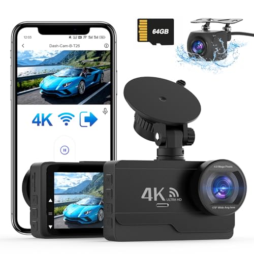 SIGRILL 4K/2K+1080P Dashcam Auto Vorne Hinten,WiFi Dash Cam mit 64GB SD Karte, Dasch-cam Auto Nachtsicht, 170°Weitwinkel WDR, 24/7 Parküberwachung Funktionalität, G-Sensor, Loop-Aufnahme, Max 256GB
