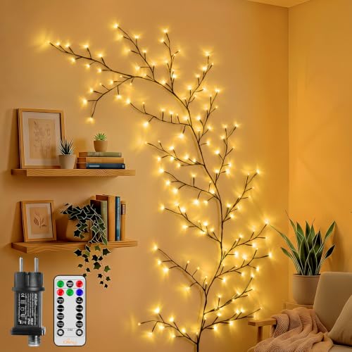 Ollny Lichterkette Willow Vine, 2,3 m 144 LED Weidenrebe Baum, Stecker