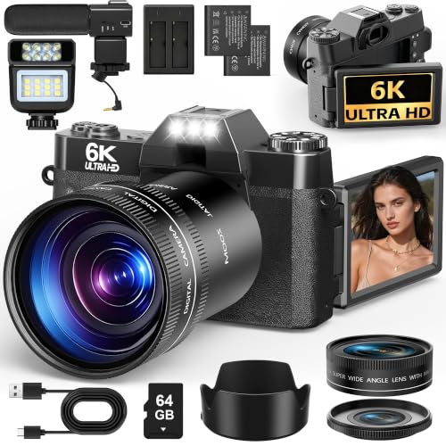 6K Digitalkamera 64MP mit WLAN, 16X Digitalzoom, Weitwinkel/Makroobjektive | 3