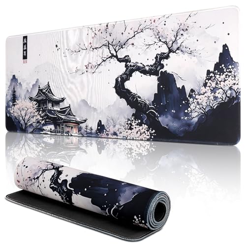 Yimomoyi Gaming Mauspad 900 x 400mm - Mousepad XXL - rutschfeste Mauspad groß - verbessert die Präzision und Geschwindigkeit -(Ink Painting Black & White)