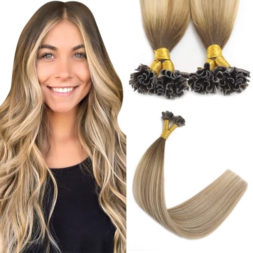 Sindra Keratin Bondings Extensions Echthaar U Tip Human Hair Extensions Echthaar Bondings Glatt 45cm 50g 50 Balayage Walnuss Braun Bis Ash Braun And Goldblond U3/8/22-18 Zoll