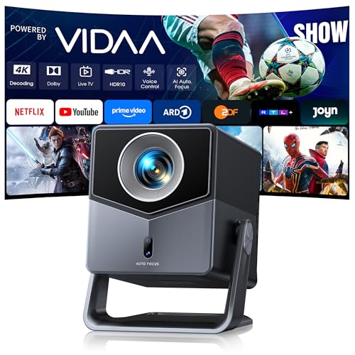 Beamer 4K [Schnellste VIDAA OS] Kompatibel mit Netflix & Dolby Audio, 1400ANSI 1080P Smart Beamer Heimkino Autofokus Trapezkorrektur, WiFi 6 & Bluetooth 5.4, 200°Drehbar Tragbarer Outdoor Projektor
