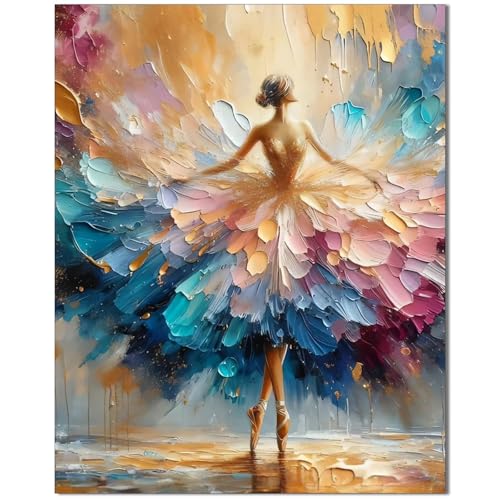Qiukoo Malen nach Zahlen Erwachsene Ballett - 40x50 cm | Malen nach Zahlen mit 4 Pinseln und Acrylfarben – Paint by Numbers Adult Bastelset für Home Wand Dekor Geschenke