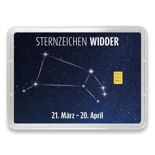 Goldstücke24 - Goldbarren mit Sternzeichen in Motivbox - Tolle Geschenkidee - Echtheitsgarantie (Widder: 21. März - 20. April, 0,5g Gold)