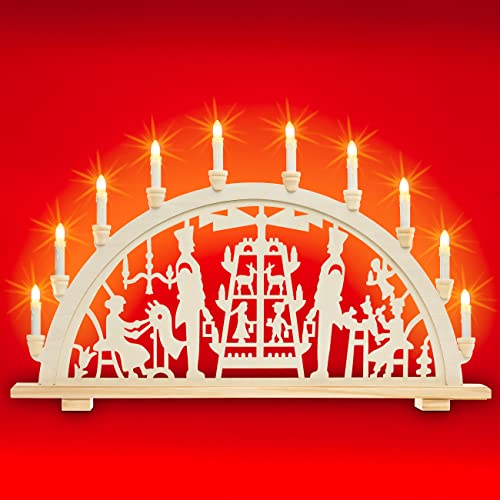 SIKORA LB10-10 klassischer XXL Holz Schwibbogen beleuchteter 10-flammiger LED Lichterbogen Motiv Gute STUBE Deko Weihnachten Breite ca. 71 cm