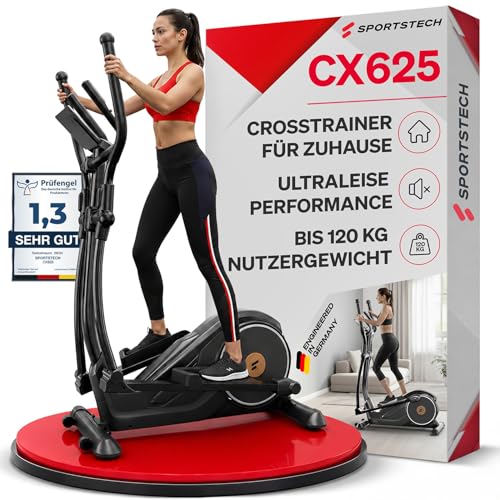 Sportstech CX625 Crosstrainer für Zuhause, Ellipsentrainer mit 32 Widerstandsstufen, 15 kg Schwungrad, leises Magnetbremssystem, LCD Display, Pulssensor, Crosstrainer bis 120 kg