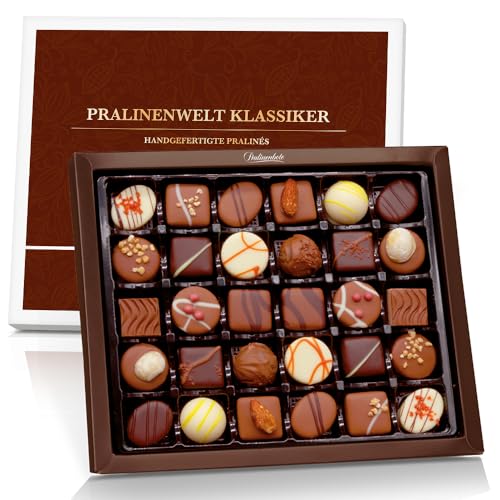 Pralinenbote Genussmanufaktur – Pralinenwelt Klassiker mit 30 handgefertigten Pralinen deutscher Chocolatiers, das Pralinen Geschenk