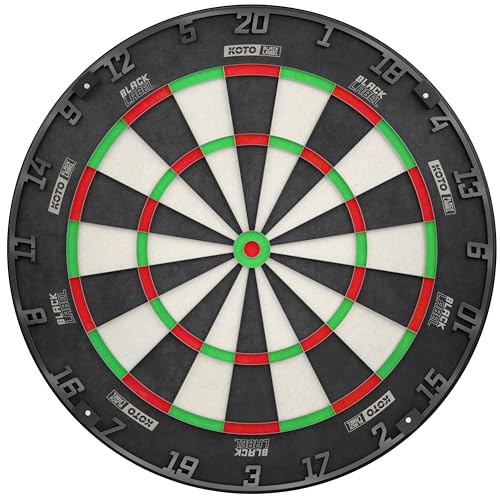 KOTO - Black Label Dartscheibe, Black Rotierender Zahlenring, Offizielle Turniermaße mit Hochwertiges Sisal und Ultradünner Draht